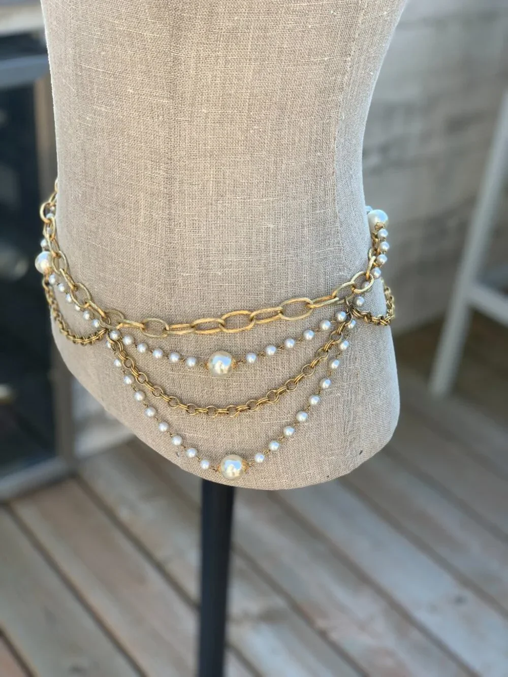 Vintage Chain Hip Waist Belt Gold Pearl Beads Bikini Beach Festival Boho Retro